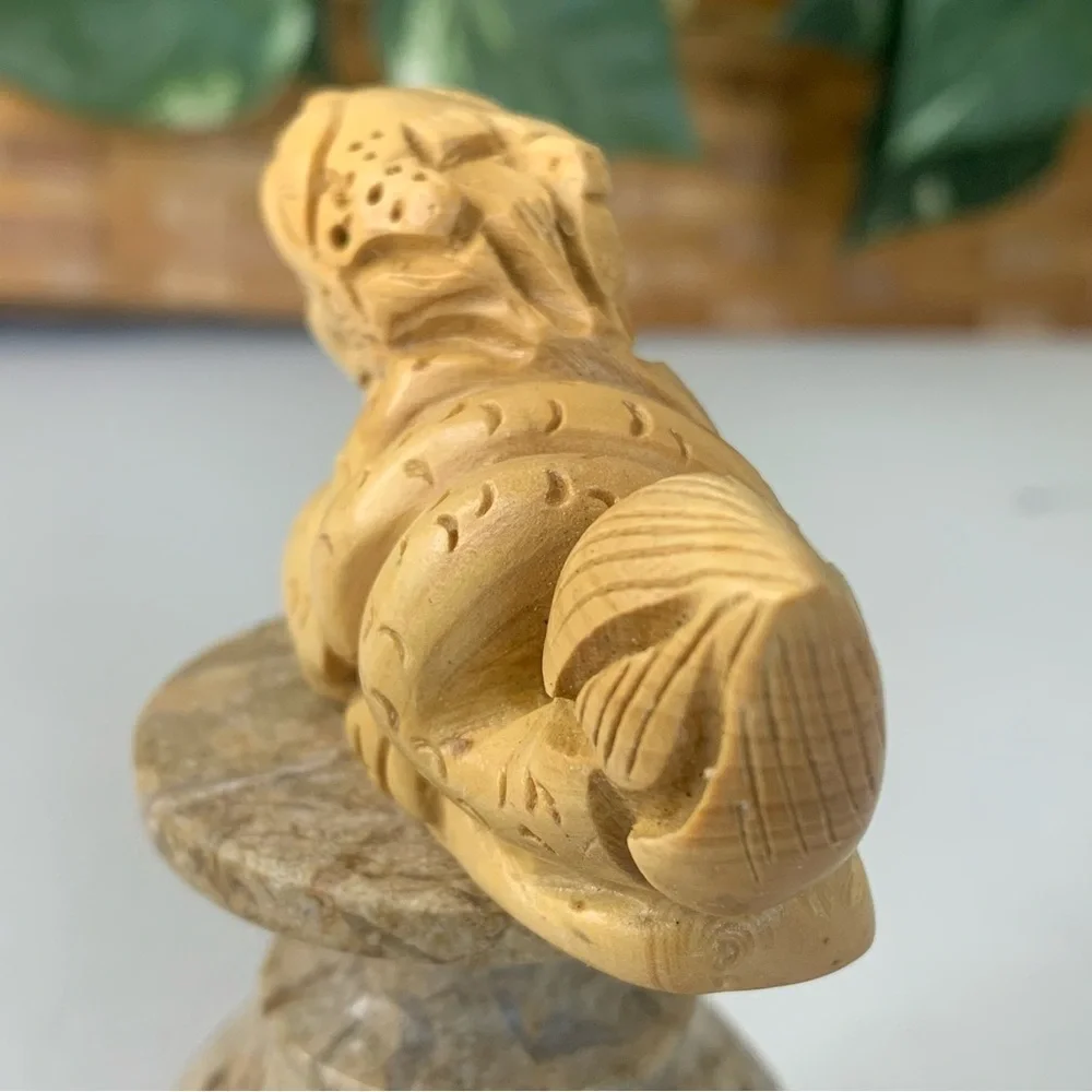 Japanese Netsuke Dragon Snake Beast Boxwood Carving Hand Carved Wood Animal 3.5" - Picture 9 of 16